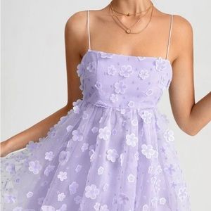 NWOT PURPLE M TULLE FLORAL FLOWER SHORT BABYDOLL DRESS LILAC PINK